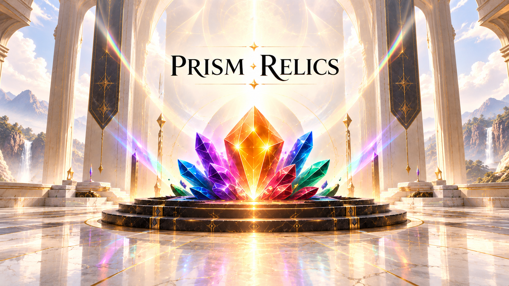 Prism Relics luminous crystal sanctuary with multicolored relics